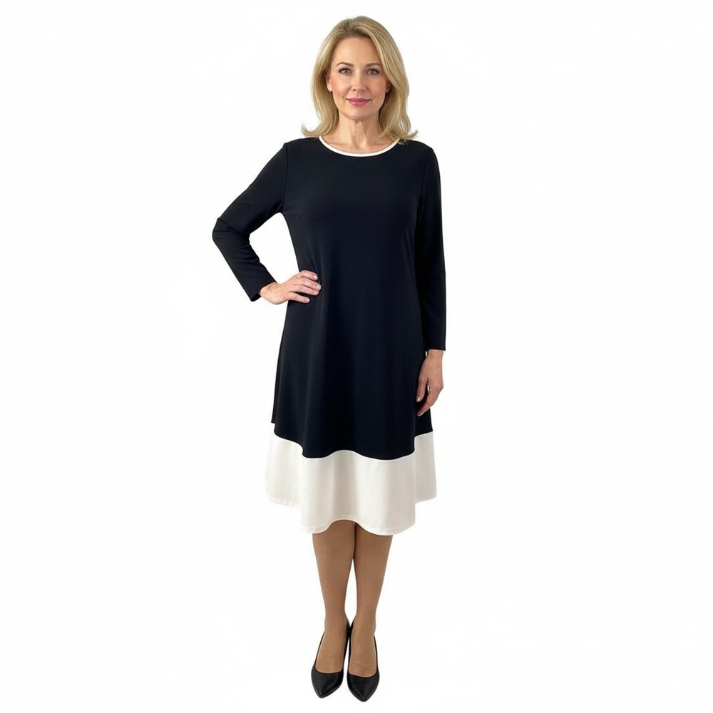 Lauren Ralph Lauren Two-Tone Black White Stretch Midi Dress Modern Elegant